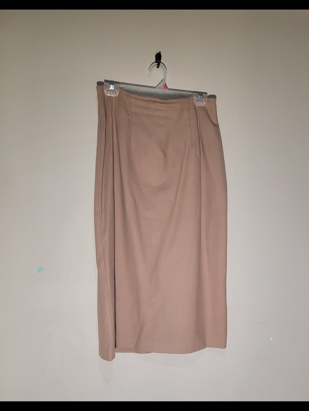 Vintage Neutral Beige Midi Pencil Wool Skirt